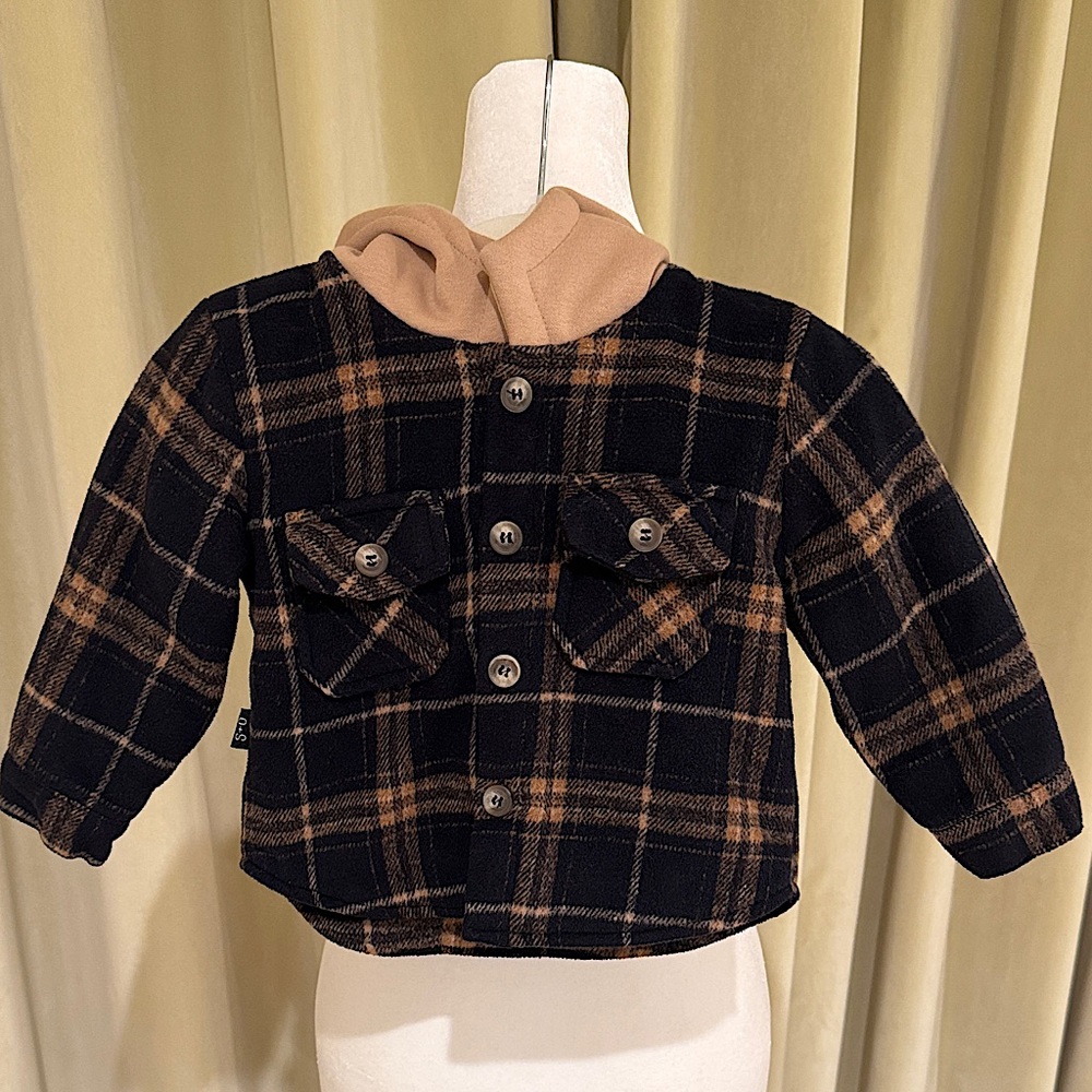 Olive & Scout- Boys Aidan Jacket w/Hoodie Sweatshirt- Black & Brown -Size:12-18M